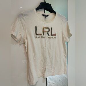 Lauren Ralph Lauren Cream T-Shirt with Plaid Logo